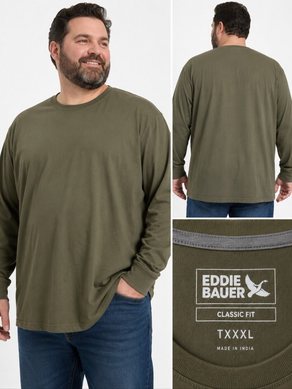 NWT Eddie Bauer Men's Classic Fit Long Sleeve Cotton T – Alder Green – TXXXL